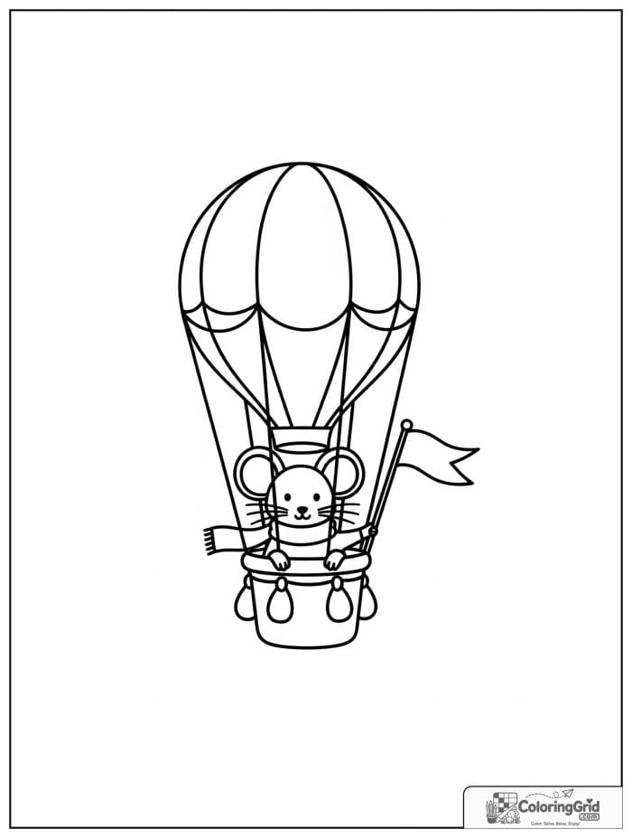 Mouse pilot hot air balloon coloring sheet