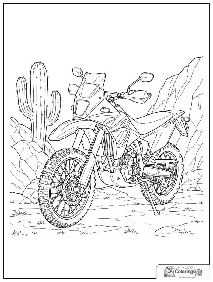 Off-road motorcycle near rocks for Motorcycle Coloring Pages