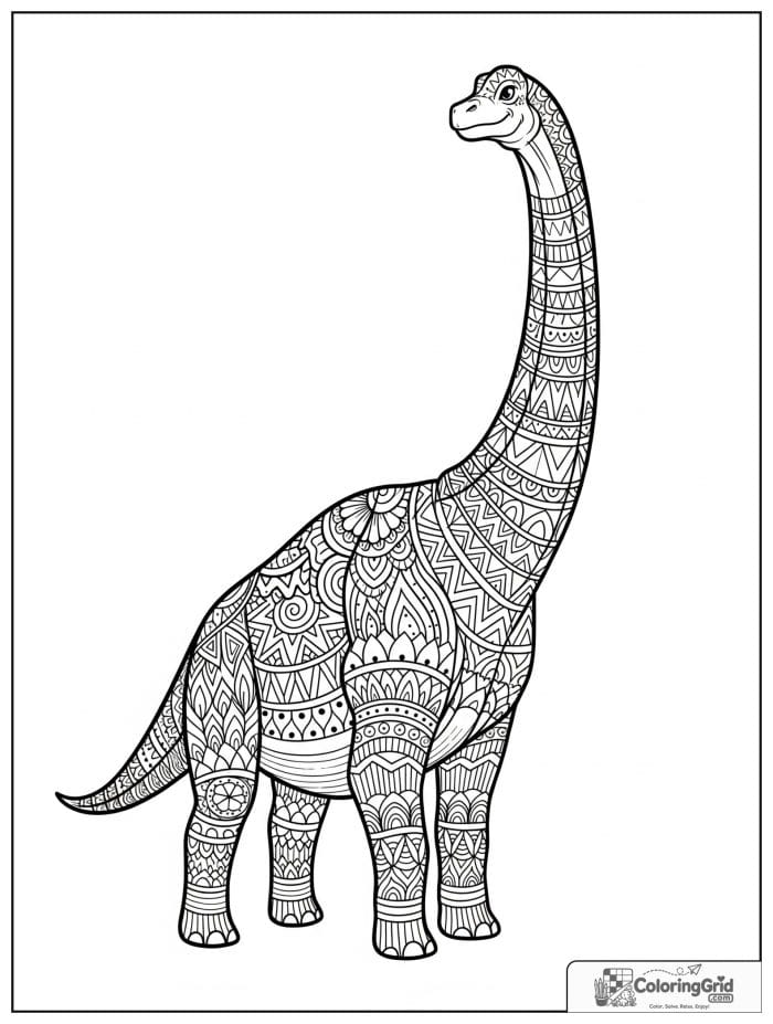 Ornate brachiosaurus pattern coloring sheet