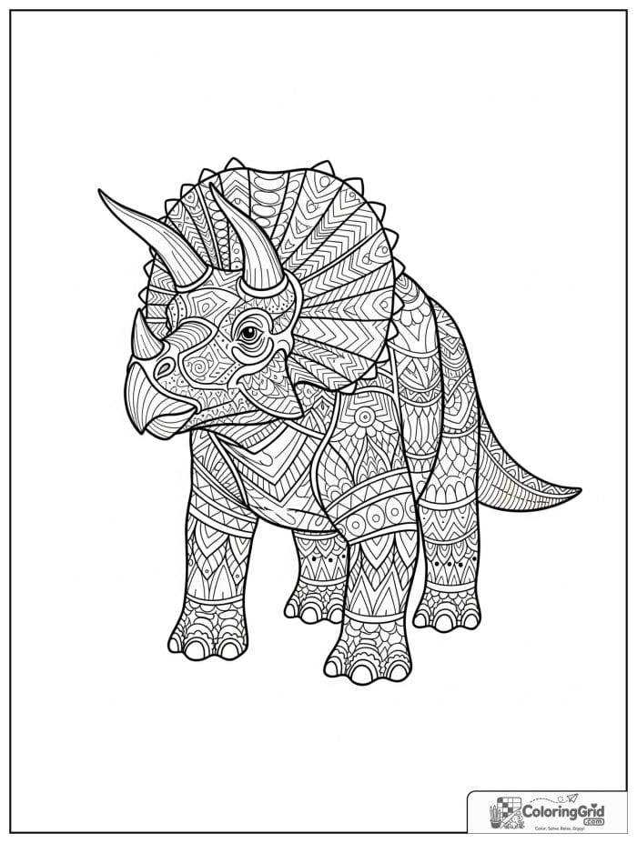 Ornate triceratops pattern coloring sheet