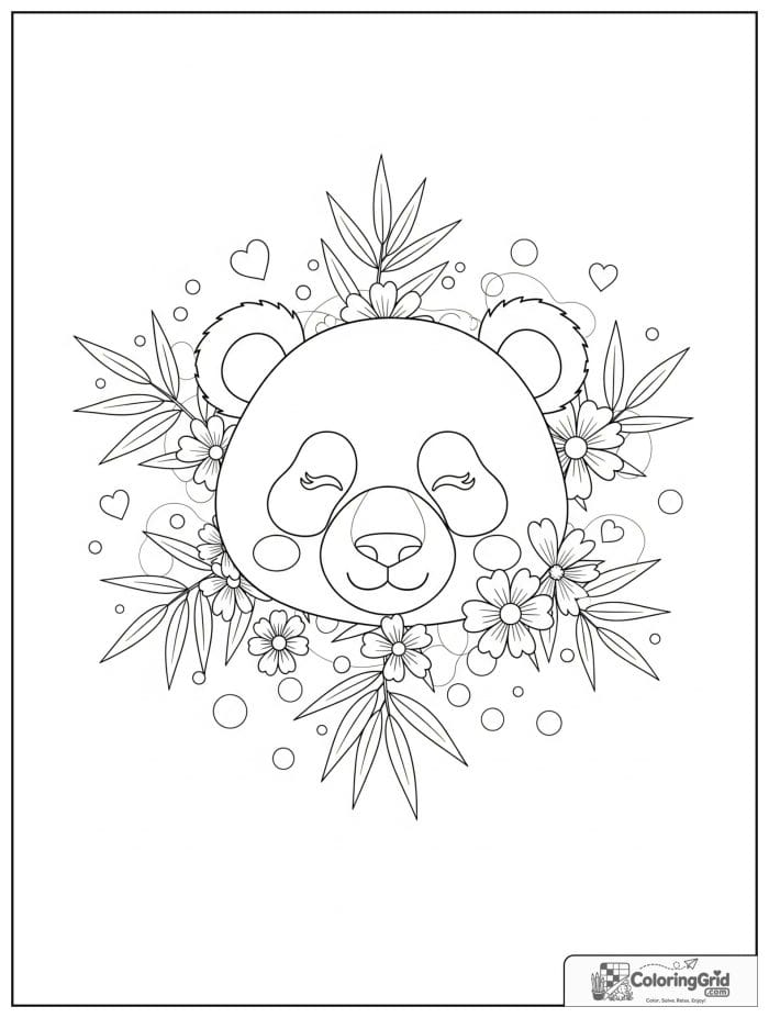 Panda animal mandala coloring page with bamboo leaves