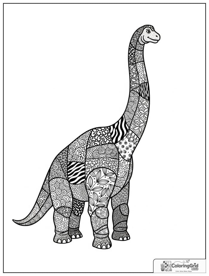 Patchwork brachiosaurus design coloring sheet