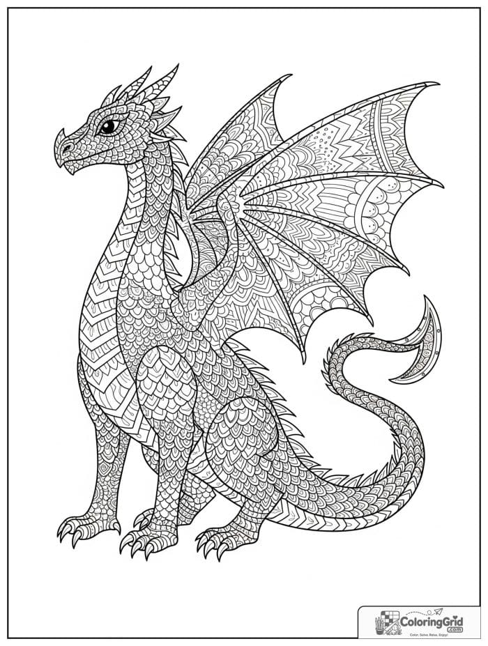 Patchwork patterned dragon coloring sheet