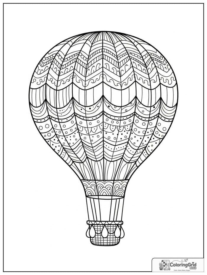 Patchwork hot air balloon pattern coloring sheet