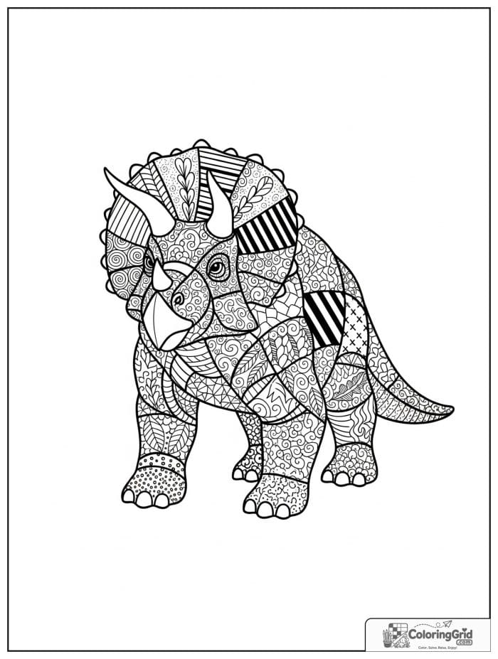 Patchwork triceratops design coloring sheet