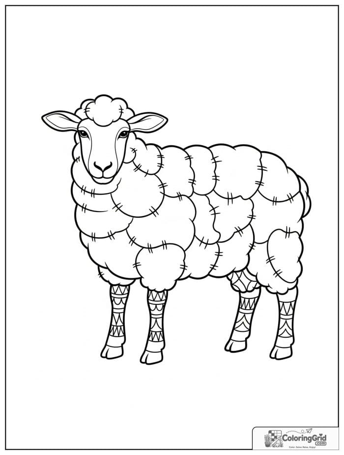 Patchwork wool sheep black and white line art.