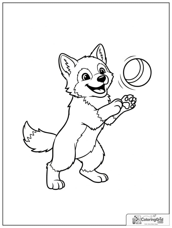 Playful wolf cub batting a ball.