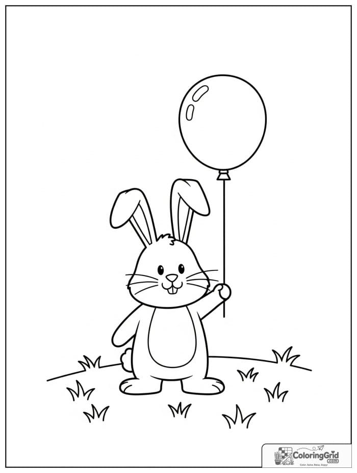Cheerful rabbit holding a balloon.