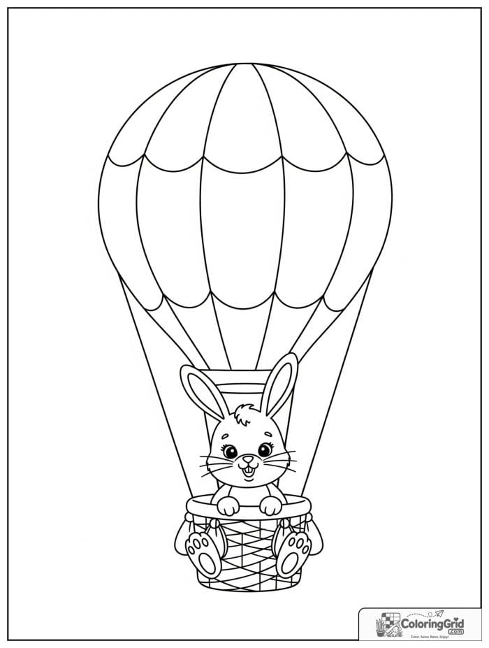 Rabbit in hot air balloon coloring sheet