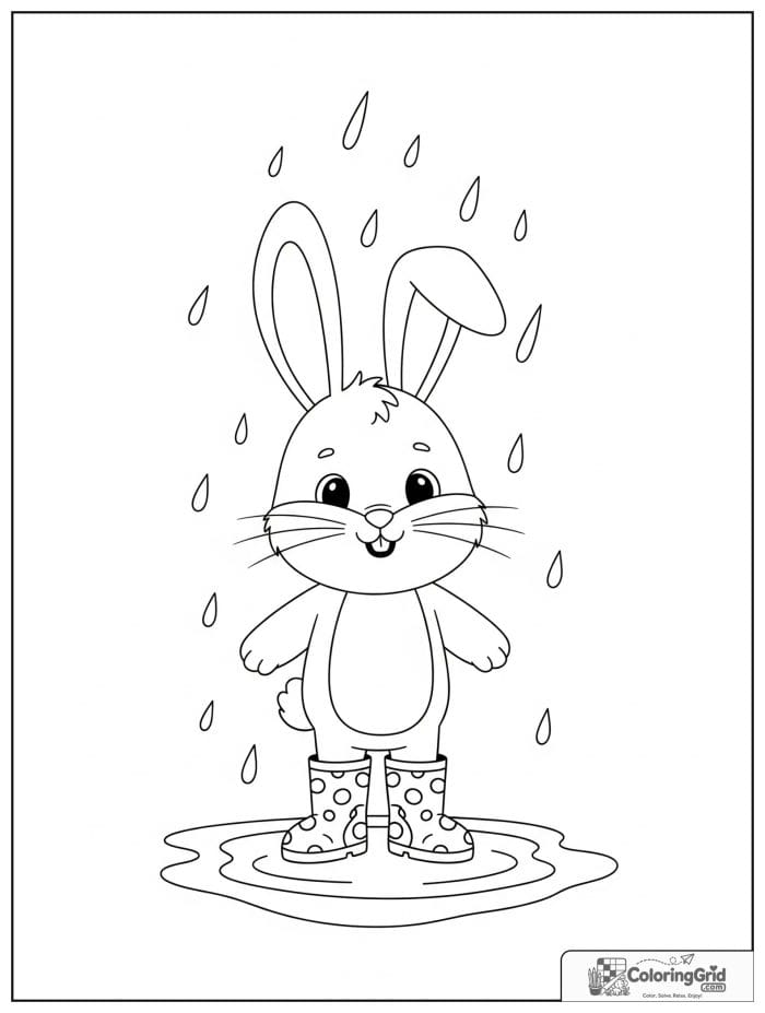 Cheerful rabbit wearing rain boots.