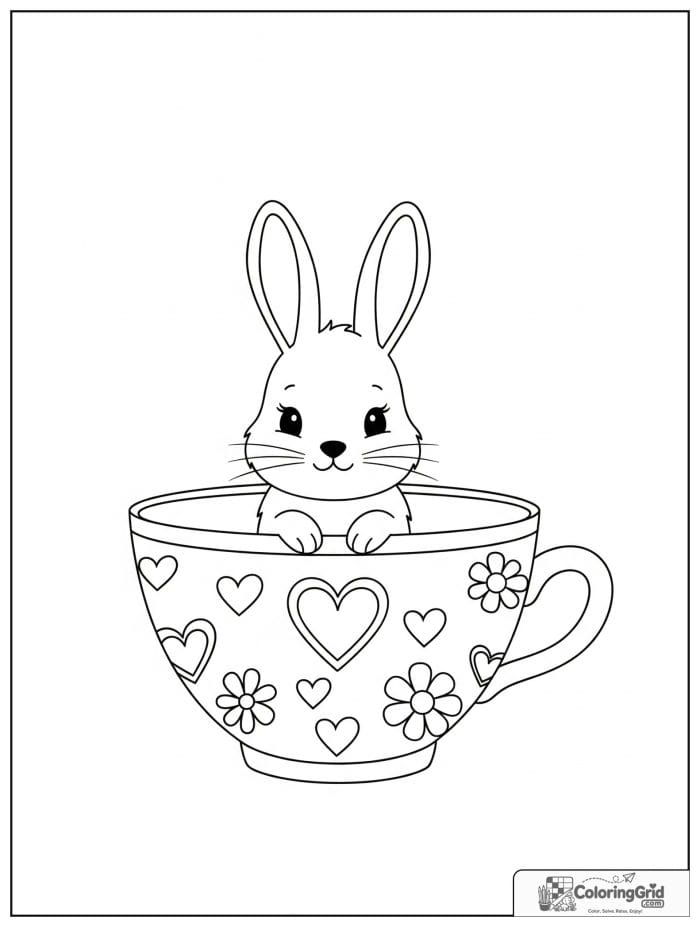 Tiny rabbit sitting inside a teacup.
