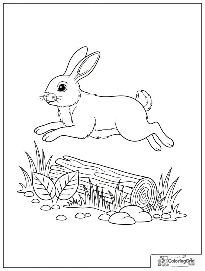 Lively rabbit jumping over a log.