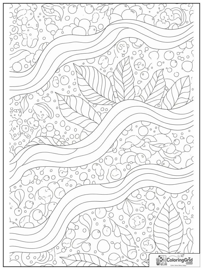 Relaxing abstract coloring page with flowing ribbons loops and bubbles