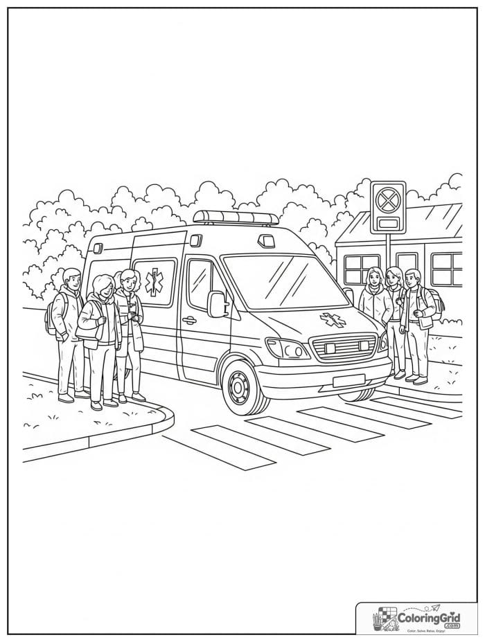 Ambulance stopped at a crosswalk scene