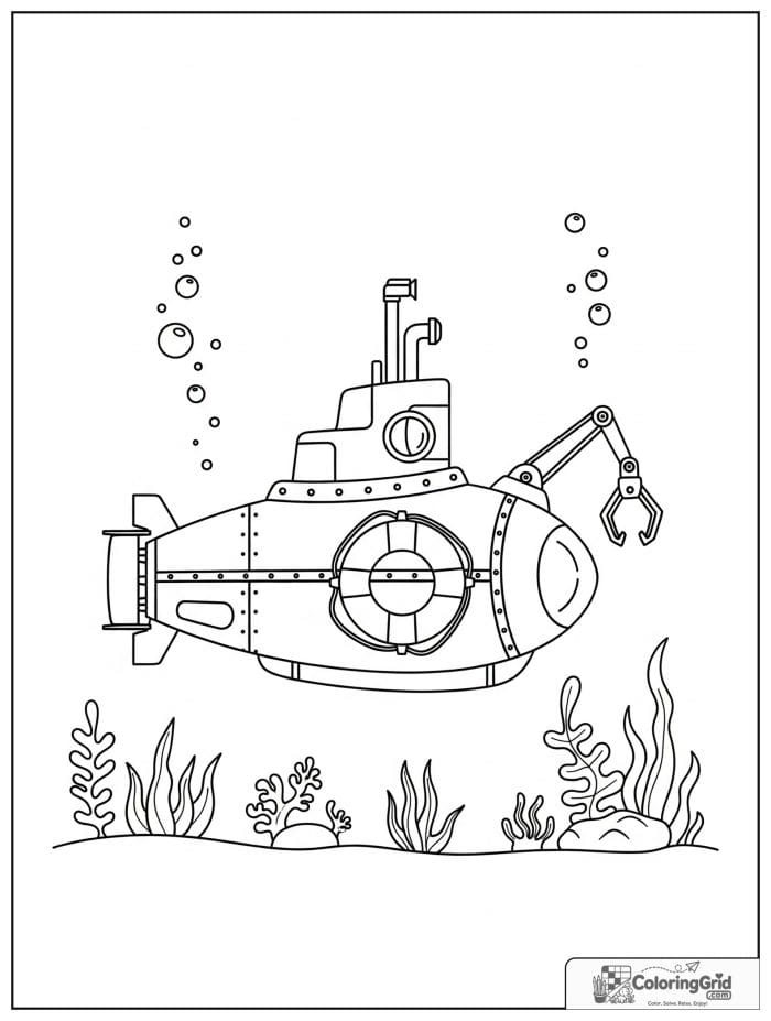 Rescue submarine vehicle with lifebuoy coloring page