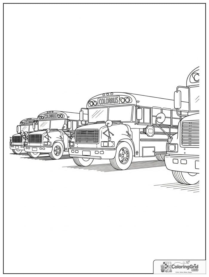 Lineup of school buses for Bus Coloring Pages