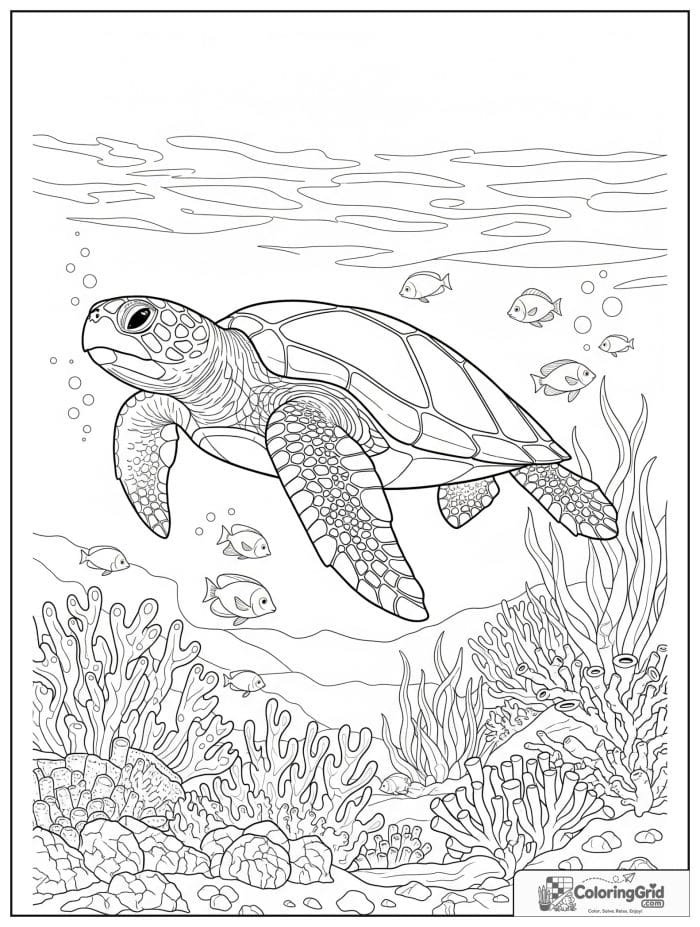 Sea turtle with coral coloring sheet