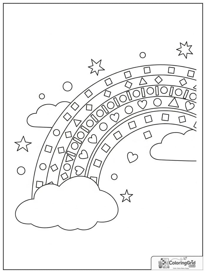 Geometric rainbow with shapes in black and white.