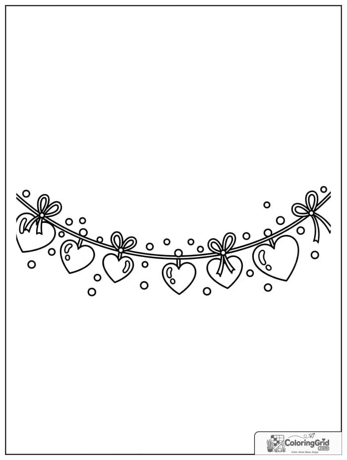 Heart shape garland in black and white artwork.