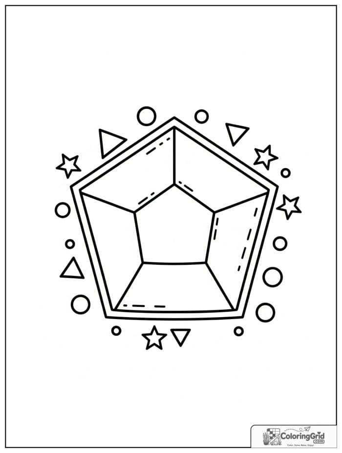 Pentagon shield shape in black and white artwork.
