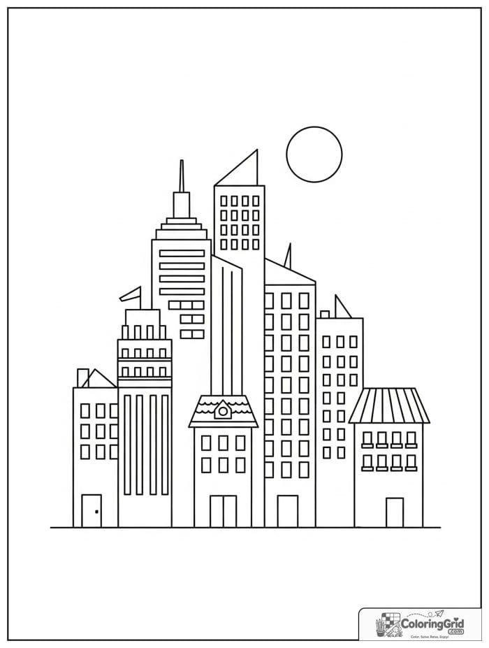 Rectangle city skyline in black and white artwork.