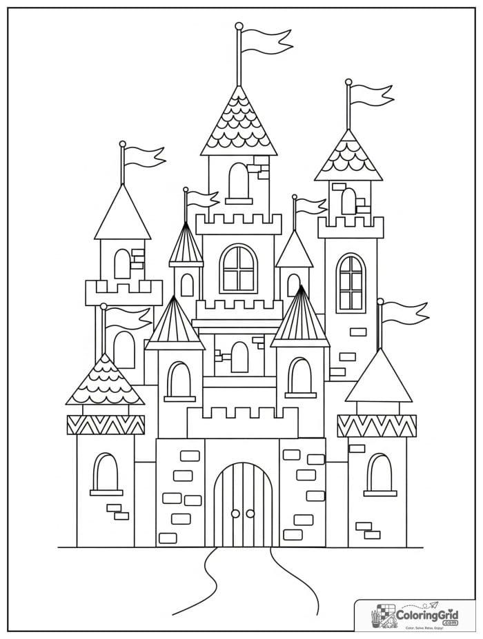 Castle made from geometric shapes in black and white.