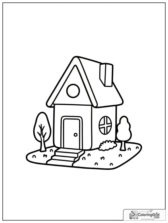 House made from basic shapes in black and white line art.