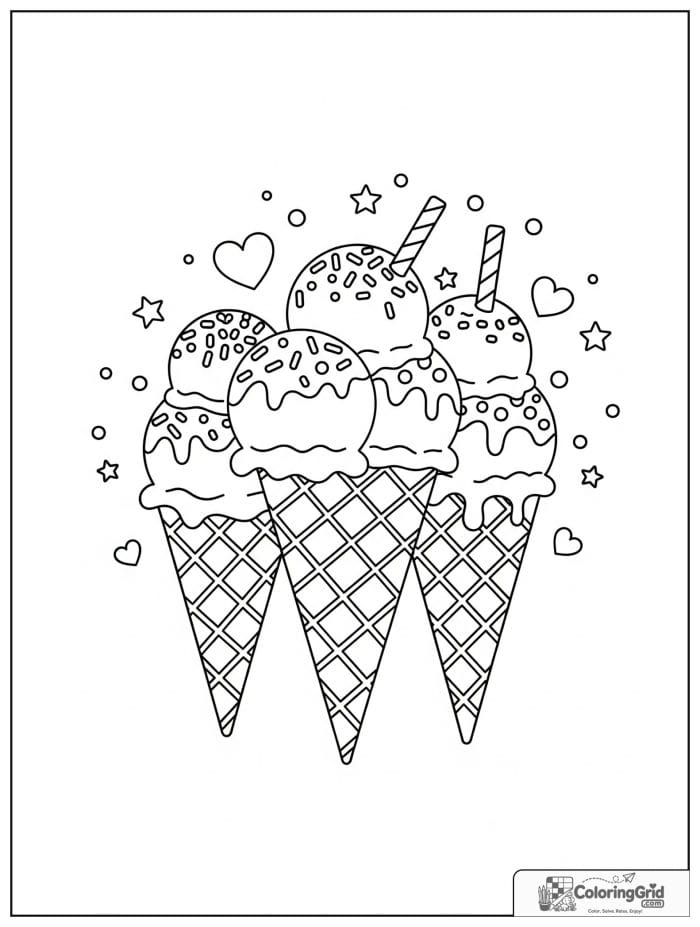 Ice cream cones made from shapes in black and white.
