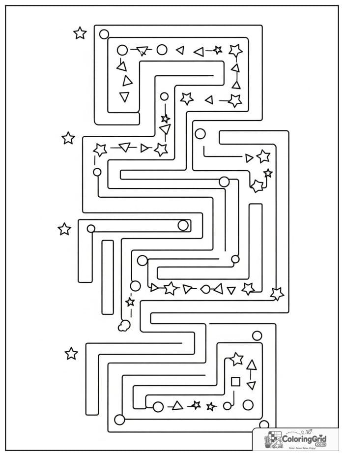 Shape maze path in black and white line art.