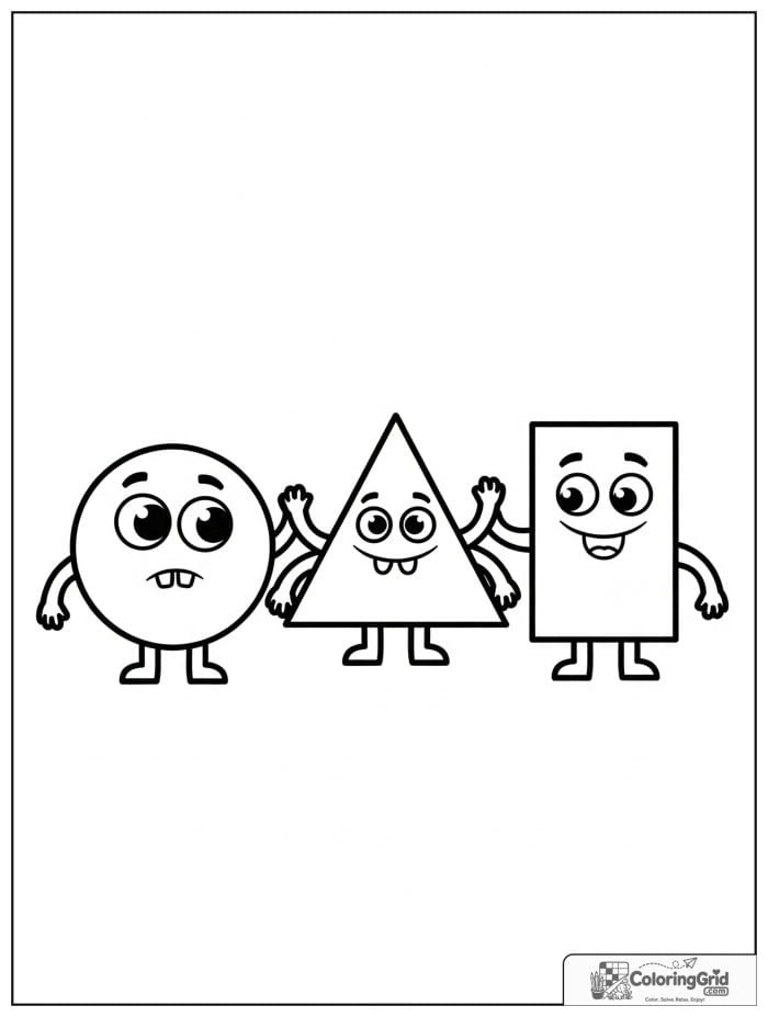 Shape monster friends in black and white artwork.