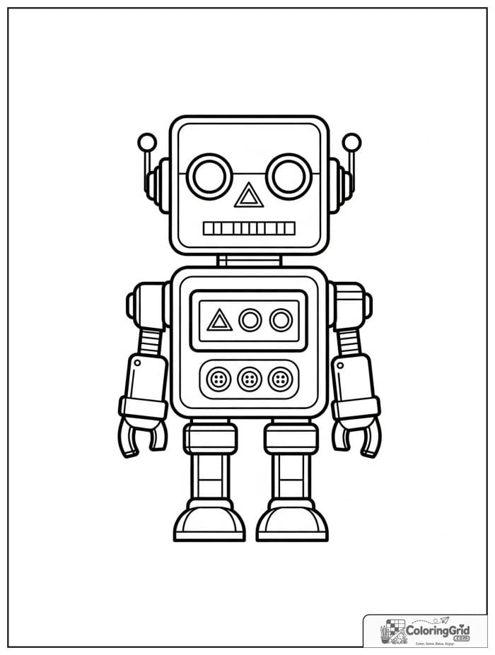 Robot made from basic shapes in black and white.