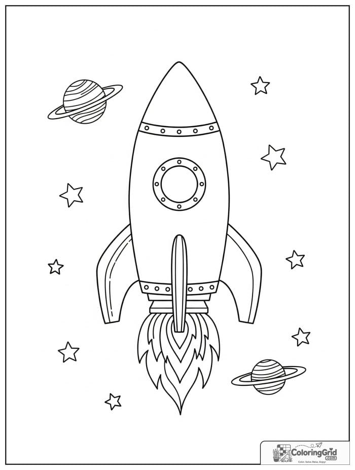 Rocket made from basic shapes in black and white.