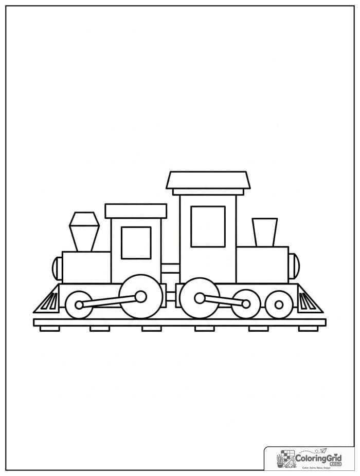 Train made from simple shapes in black and white.