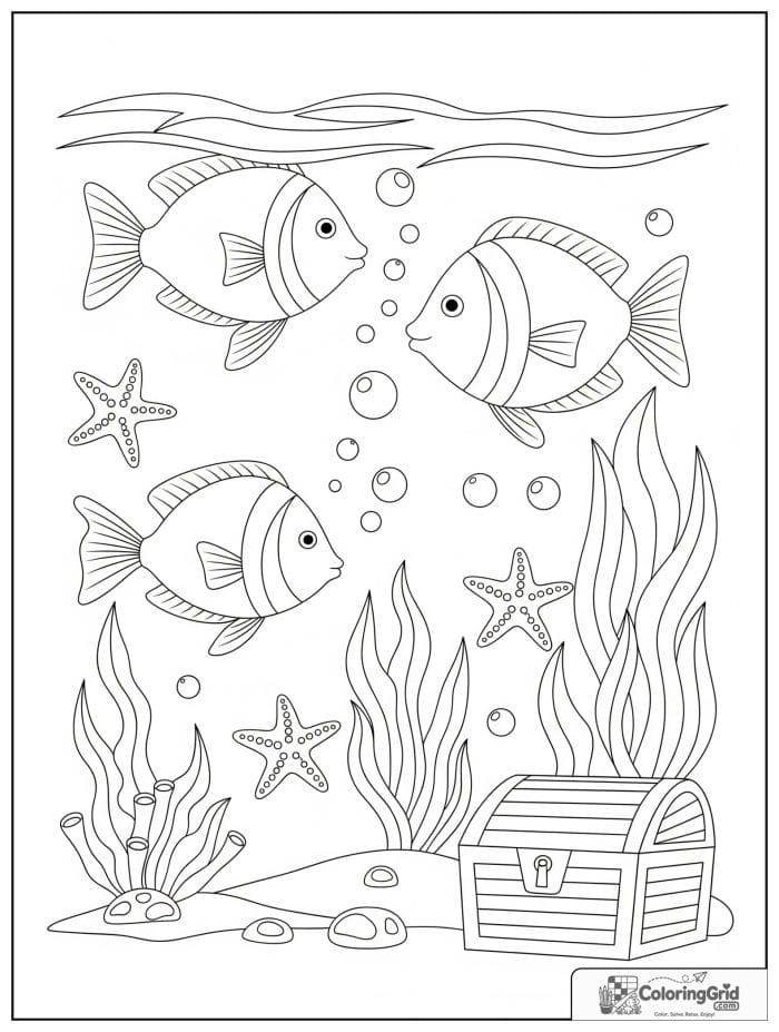 Underwater scene made from shapes in black and white.
