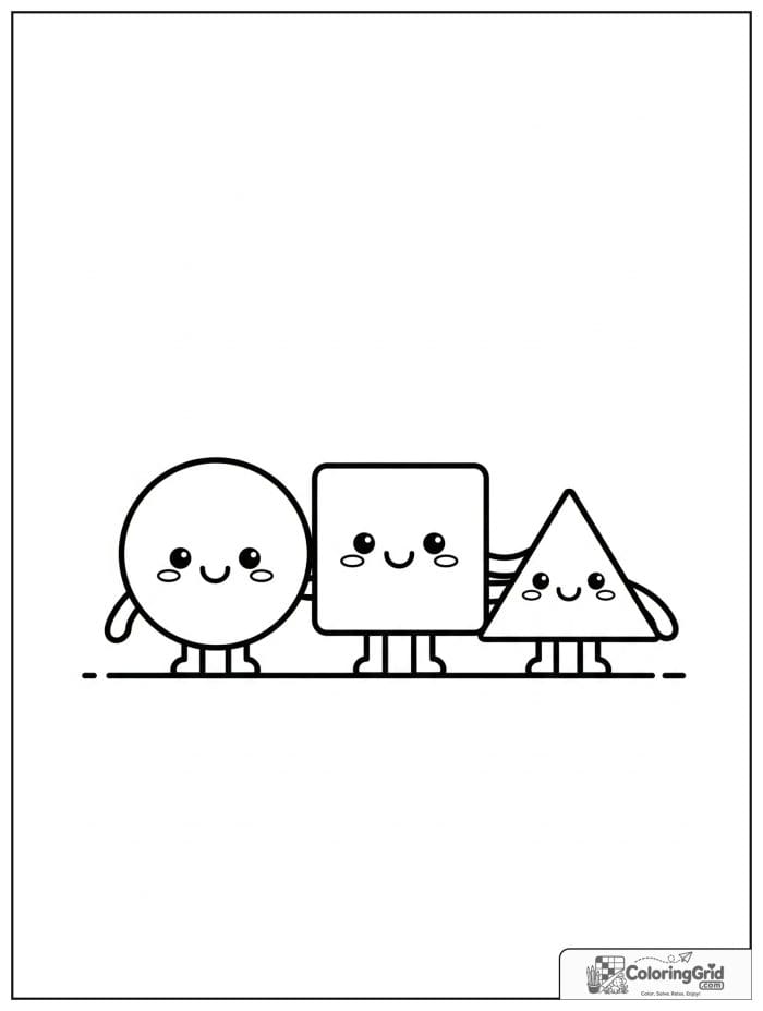 Smiling circle square and triangle in black and white.