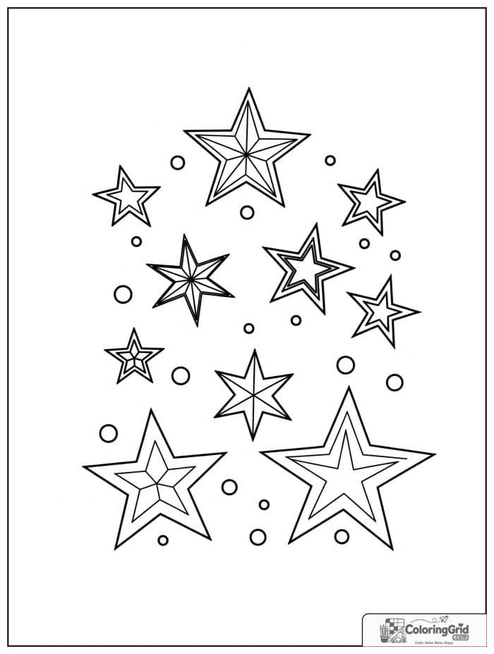 Star shape collection in black and white line art.