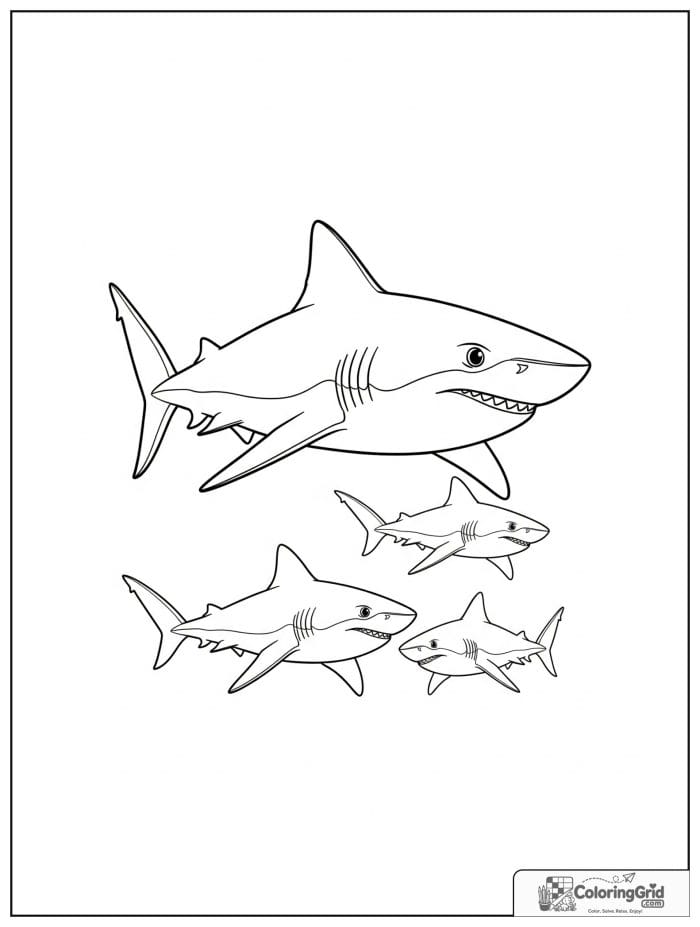 Shark family swimming together.