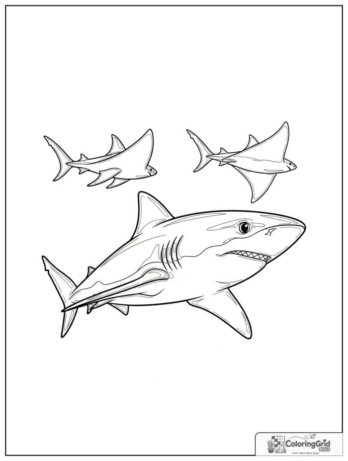 Shark swimming with two rays.
