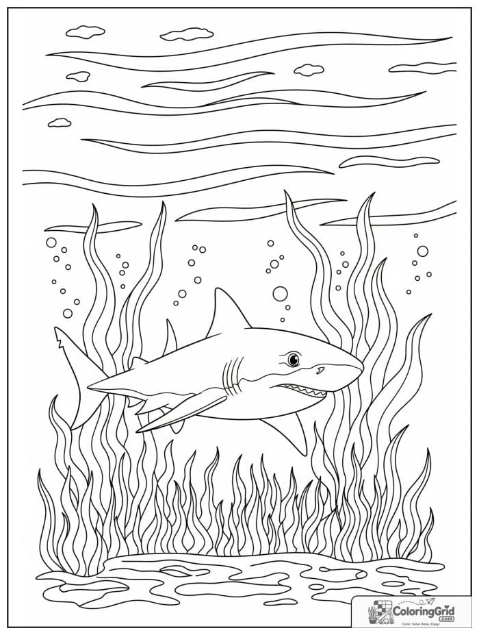 Shark swimming through seaweed.
