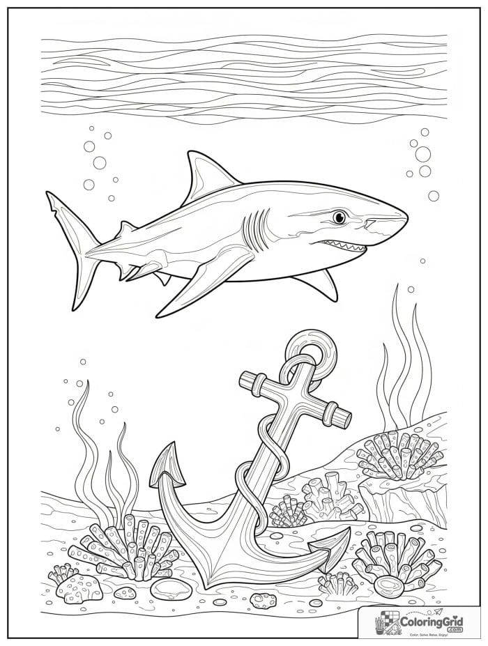 Shark swimming past an anchor.