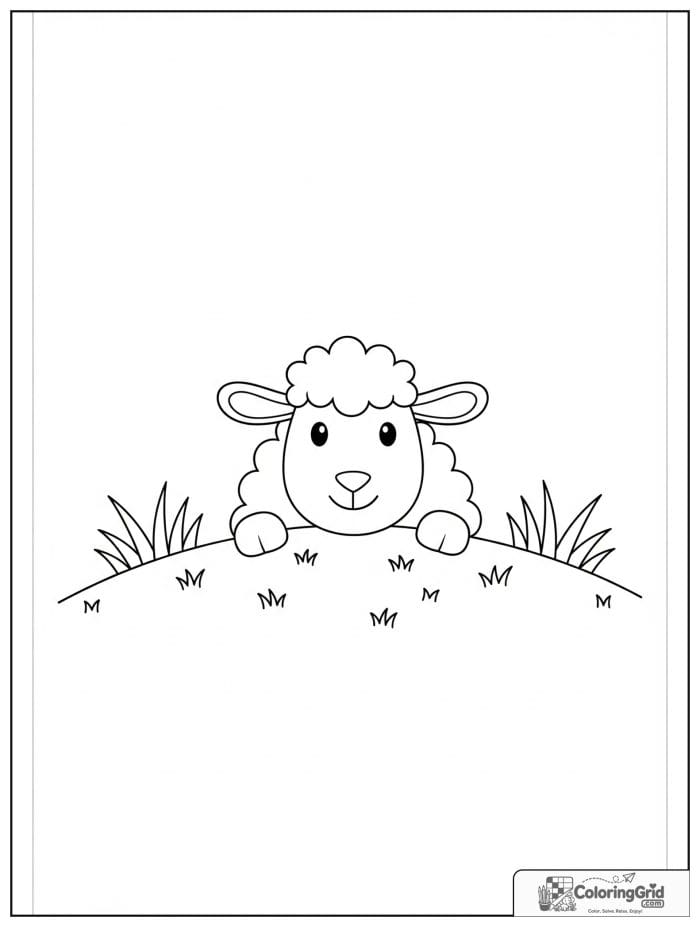 Sheep peeking over hill black and white art.