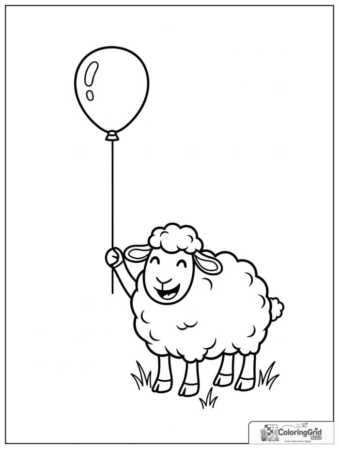 Sheep with balloon black and white artwork.