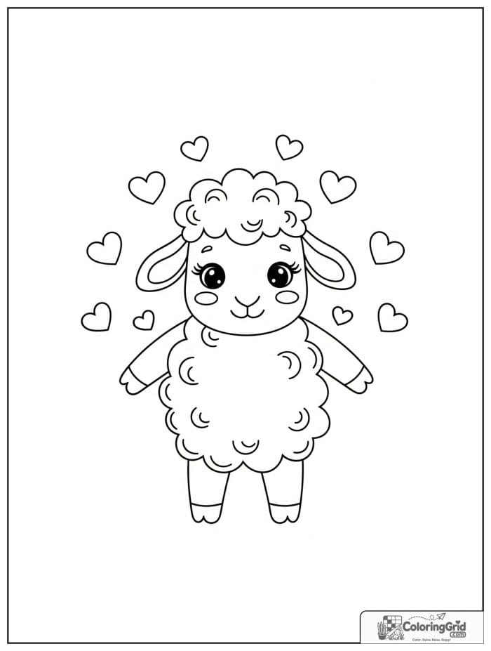 Sheep with heart accents black and white art.