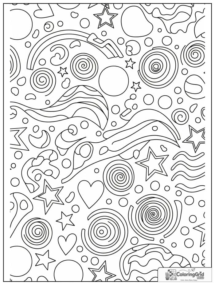 Simple abstract coloring page for kids with big shapes and stars