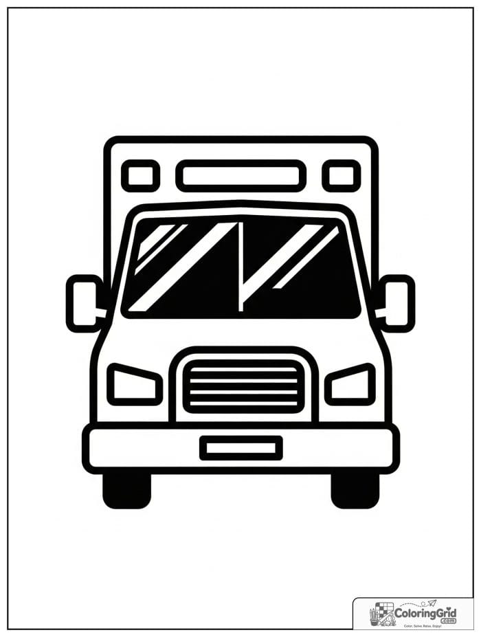 Simple front view ambulance line art for kids