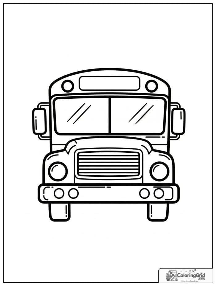 Simple front view school bus line art for Bus Coloring Pages