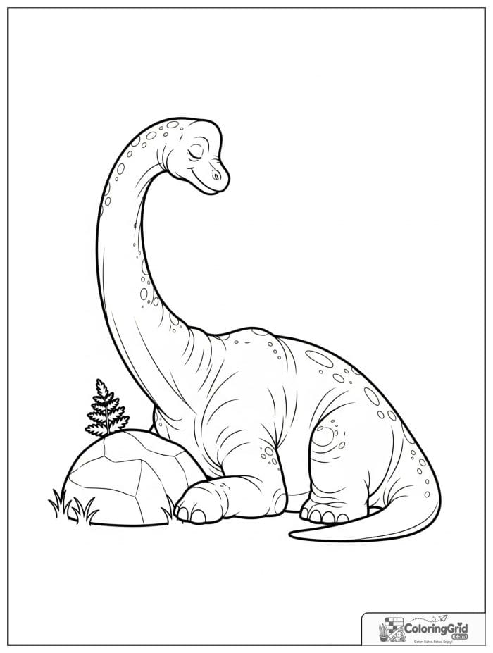 Sleepy brachiosaurus near rock coloring sheet
