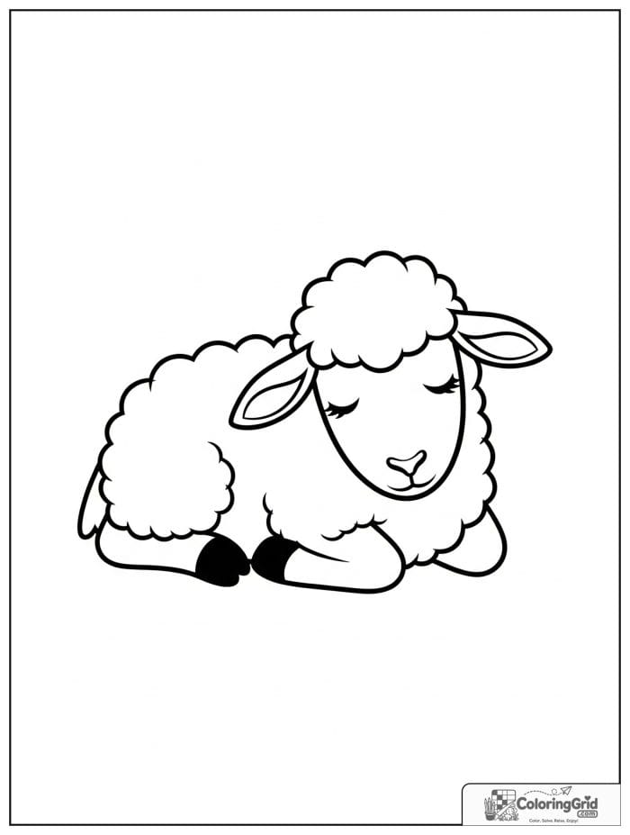 Sleepy sheep lying down in black and white artwork.