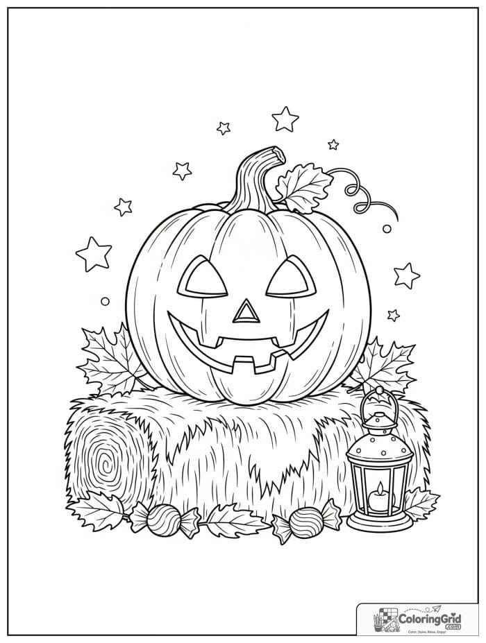 Smiling jack-o-lantern pumpkin Halloween coloring page