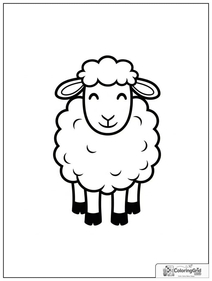 Smiling sheep standing in black and white line art.